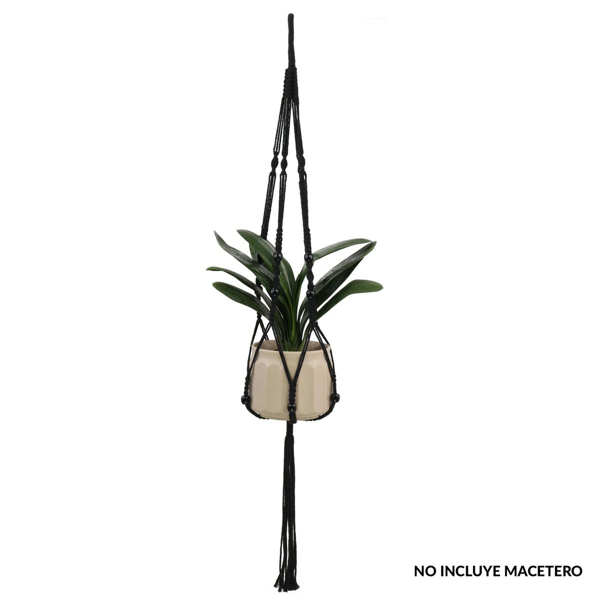 JUST HOME COLLECTION - Colgador poliéster y algodón 114 cm para macetas de 13-23 cm negro