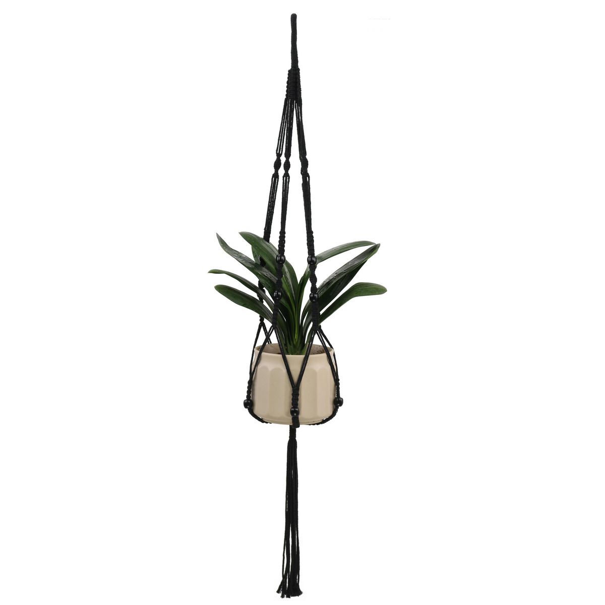 JUST HOME COLLECTION - Colgador poliéster y algodón 114 cm para macetas de 13-23 cm negro