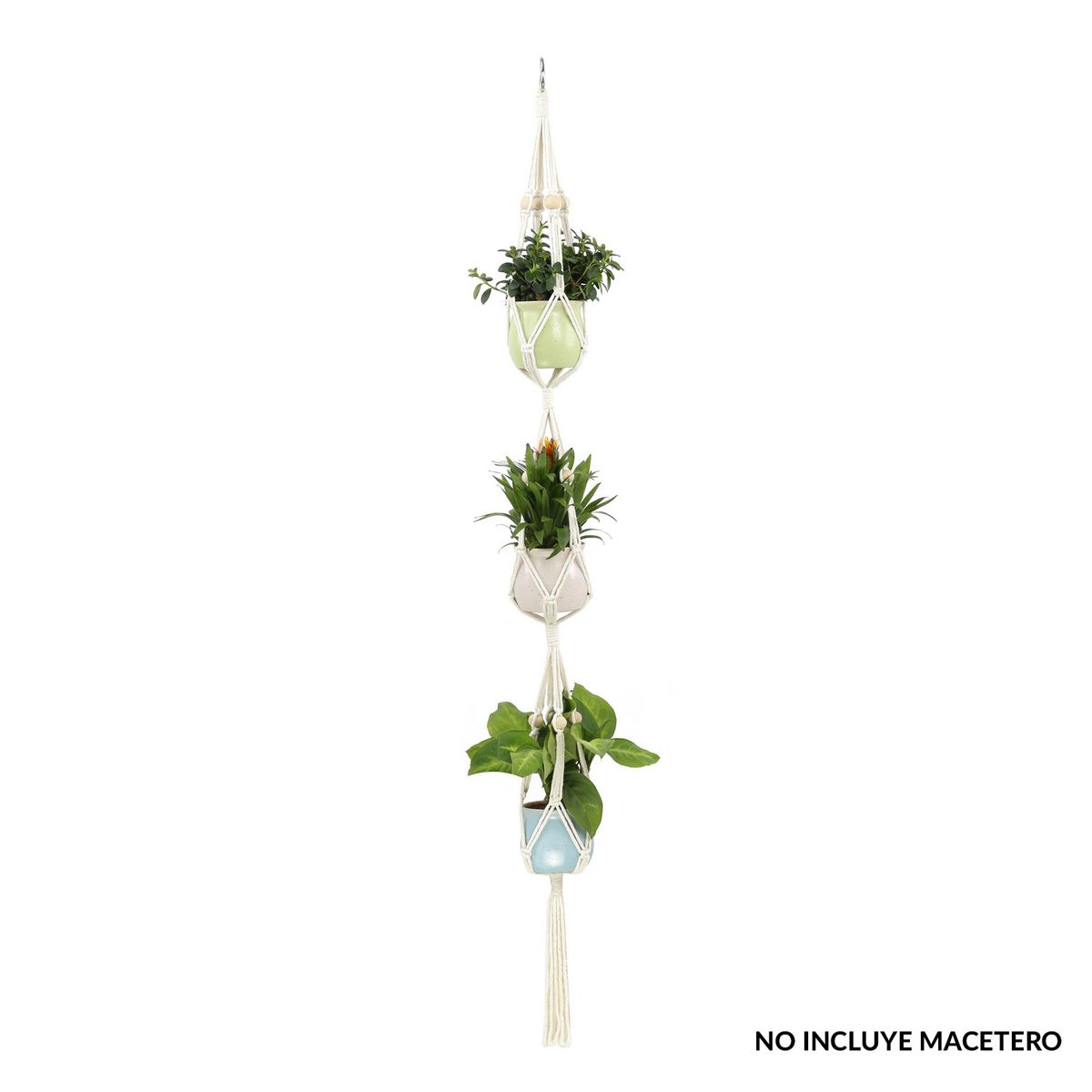 JUST HOME COLLECTION - Colgador algodón 125 cm para 3 macetas de 13-23 cm blanco
