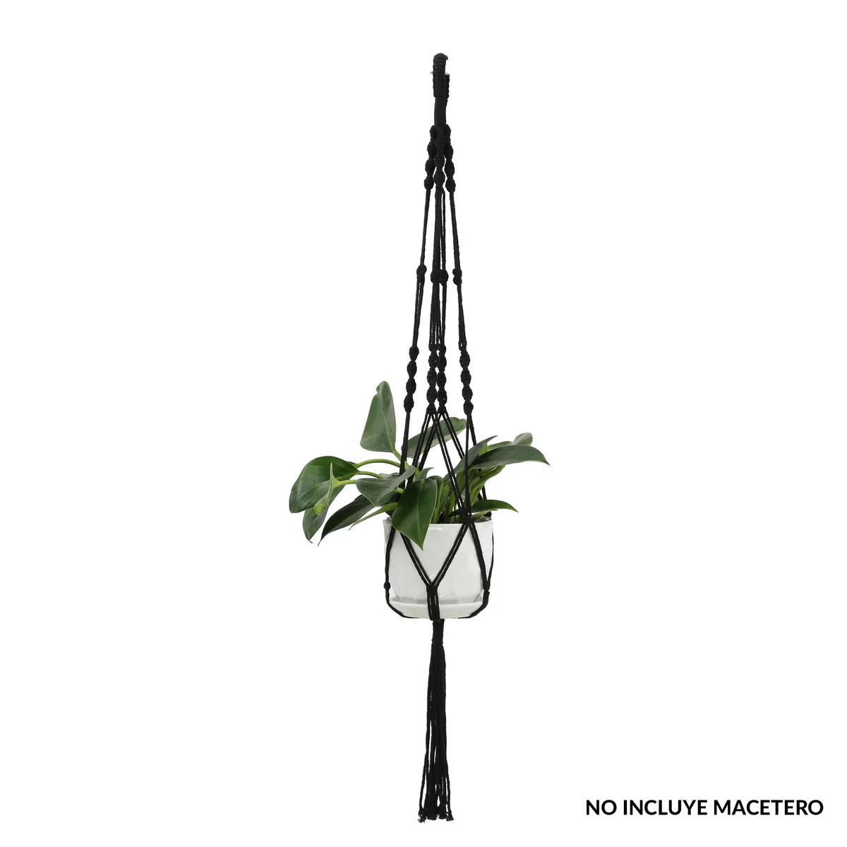 JUST HOME COLLECTION - Colgador poliéster y algodón 125 cm para macetas de 13-23 cm negro