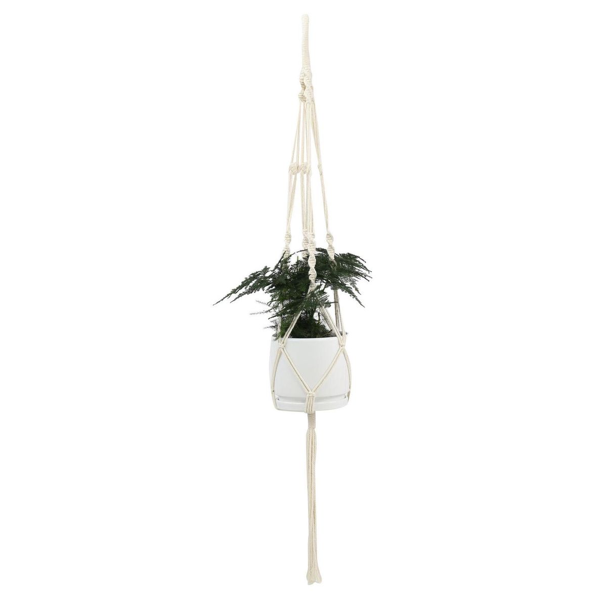 JUST HOME COLLECTION - Colgador algodón 125 cm para macetas de 13-23 cm blanco