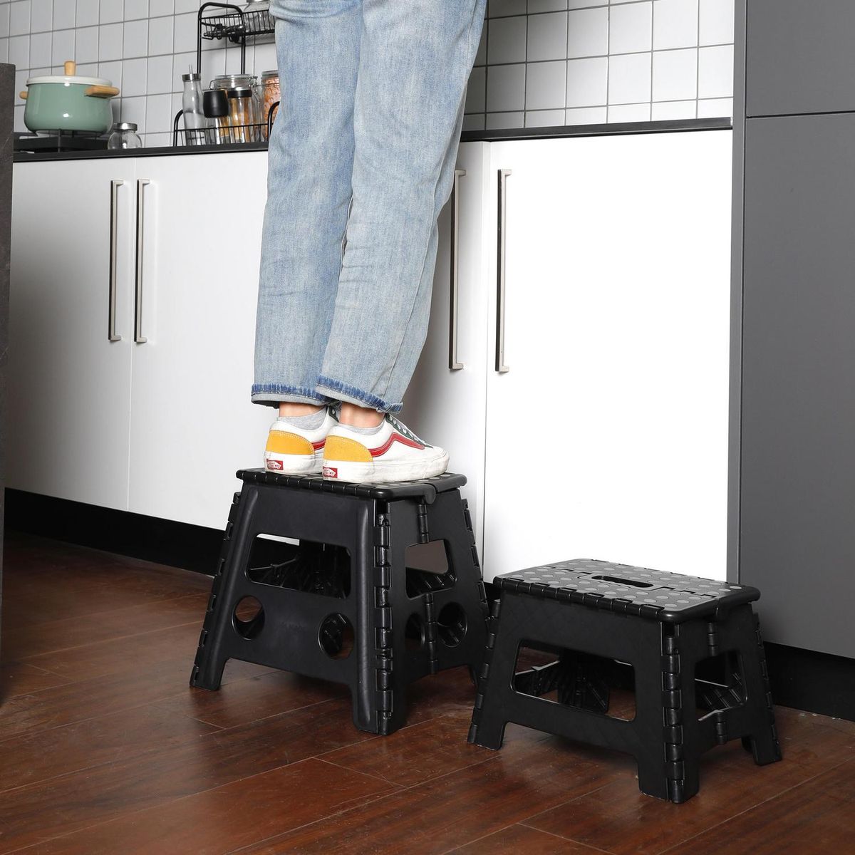 JUST HOME COLLECTION - Set 2 Taburetes Plegables Negro 47x37x8 cm