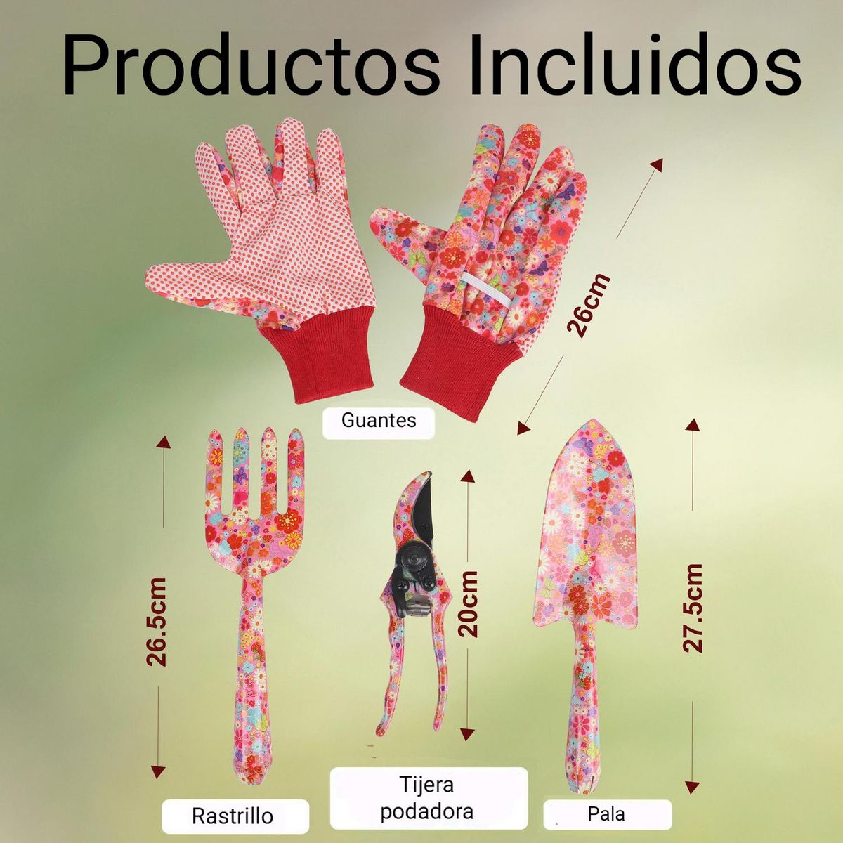 ERGO - Set Jardinería: Rastrillo De Mano + Pala De Mano + Tijera + Guantes