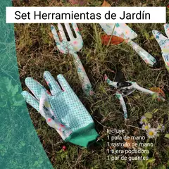 ERGO - Set jardinería: rastrillo de mano + pala de mano + tijera + guantes