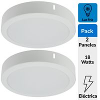 Pack 2 Panel Led Sobrepuesto Circular Blanco 18W Luz Fría