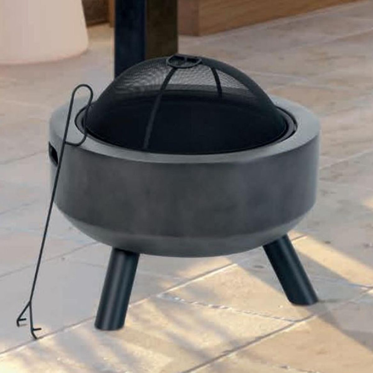 JUST HOME COLLECTION - Brasero Redondo 55,5 cm Gris a Carbón Fibra de Óxido/Acero Gris
