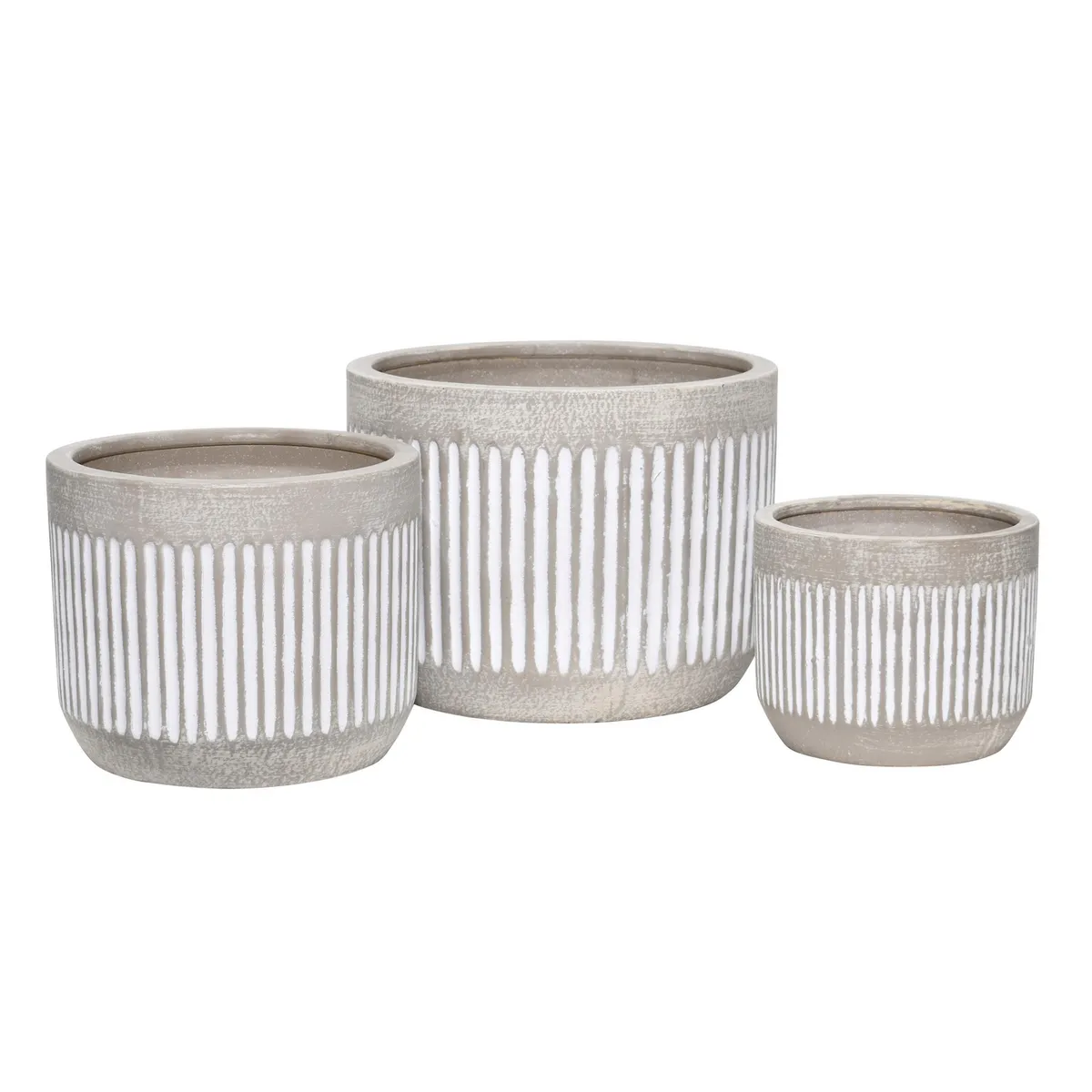 JUST HOME COLLECTION - Set de 3 maceteros cerámica diseños gris y blanco