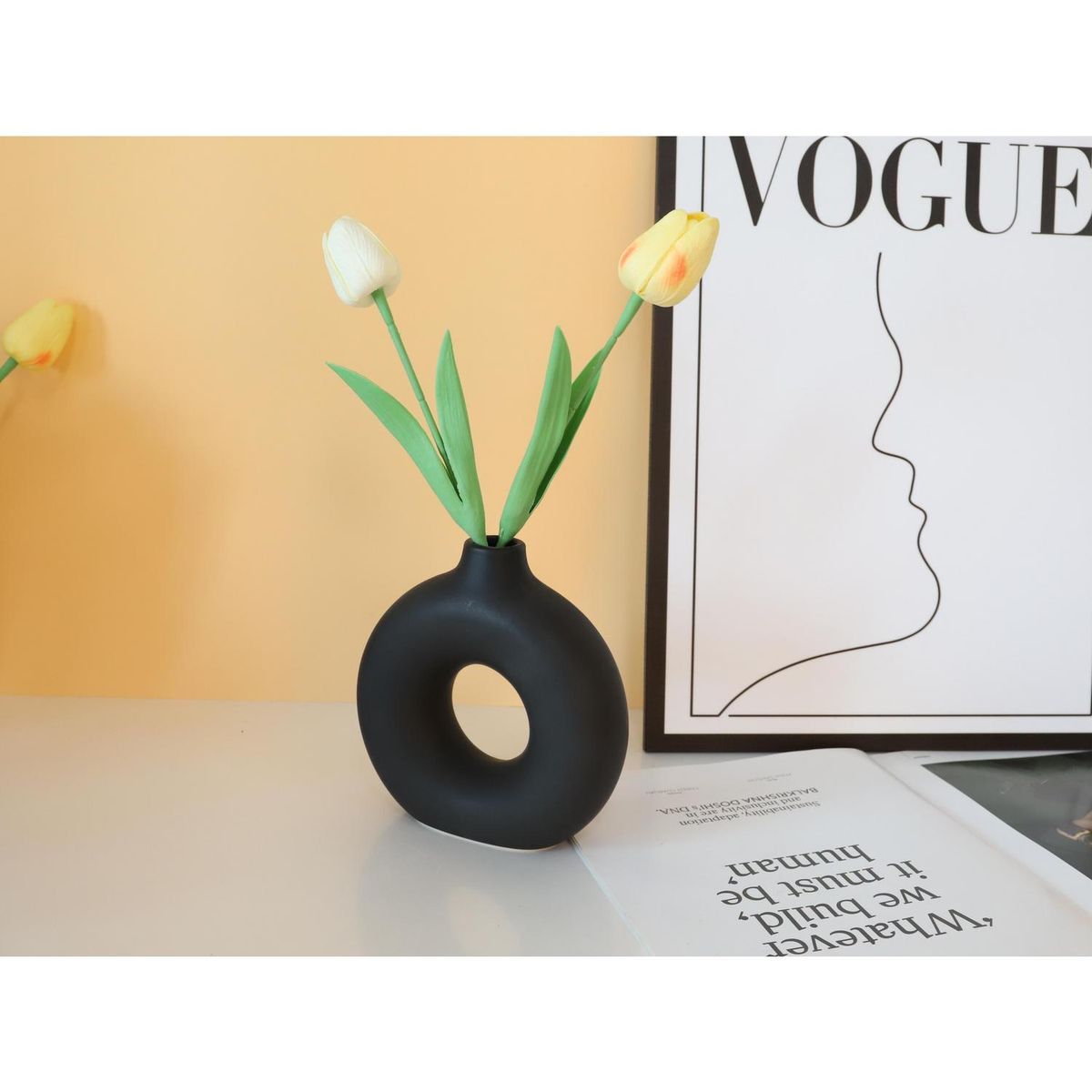 JUST HOME COLLECTION - Florero cerámica circular negro 15 cm