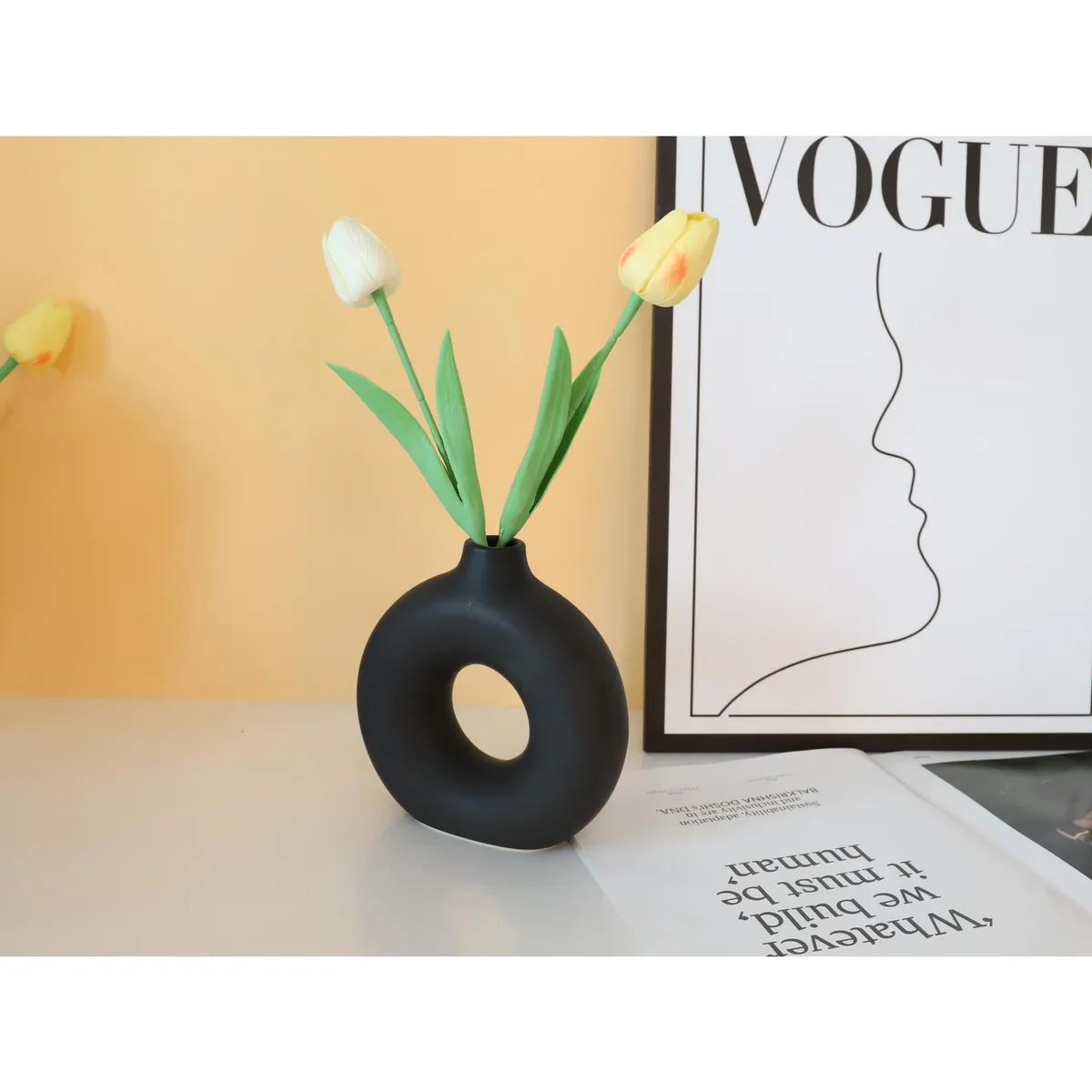 JUST HOME COLLECTION - Florero cerámica circular negro 15 cm