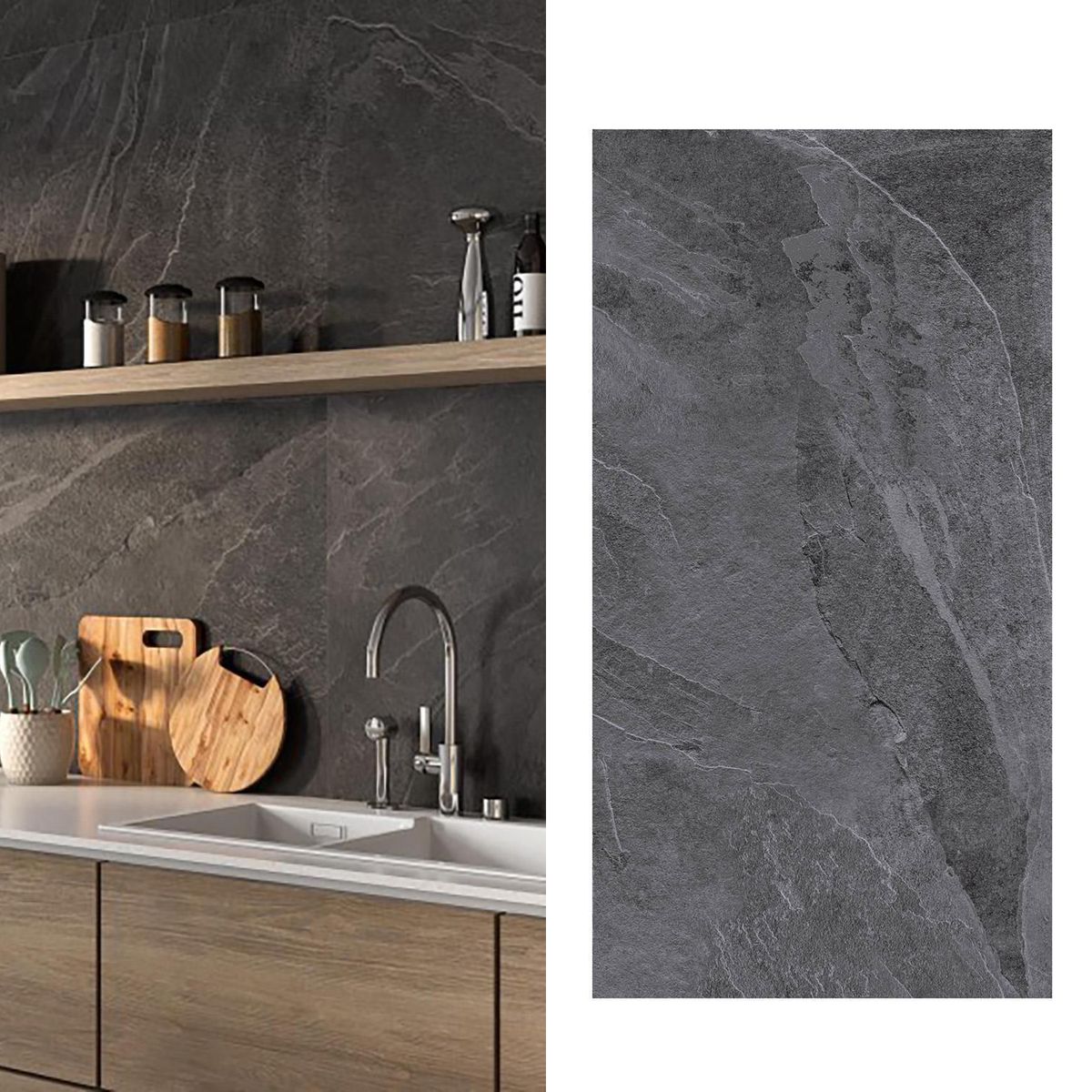 EMOTION CERAMICS - Porcelanato 75x150 cm AURA ANTRA Antracita 1.13 m2