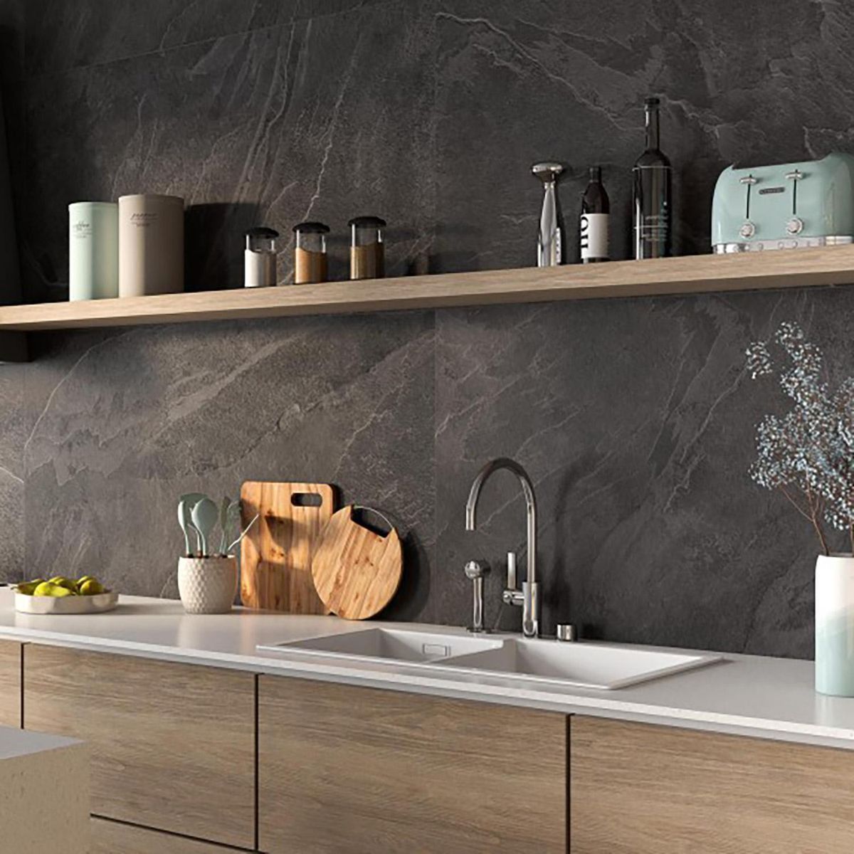 EMOTION CERAMICS - Porcelanato 75x150 cm AURA ANTRA Antracita 1.13 m2