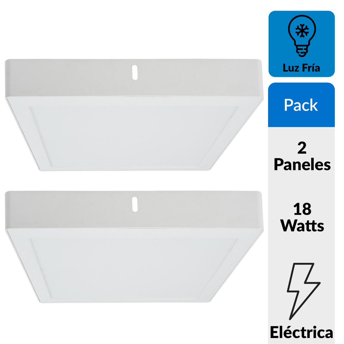 DAIRU - Pack 2 Paneles Led Sobrepuestos Cuadrados 18 W Luz Fría