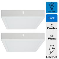 Pack 2 Panel Led Sobrepuesto Cuadrado Blanco 18W Luz Fría