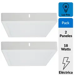 DAIRU - Pack 2 Paneles Led Sobrepuestos Cuadrados 18 W Luz Fría