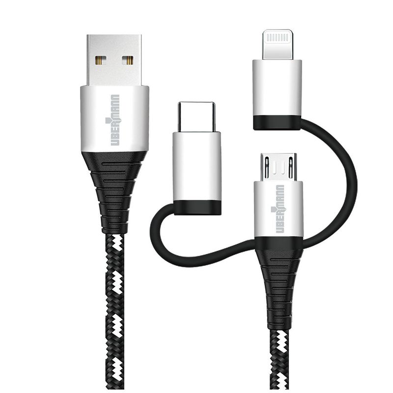 UBERMANN - Cable carga rápida USB 3 en 1 hecho con Kevlar