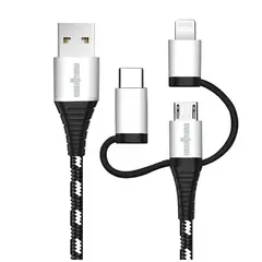 UBERMANN - Cable carga rápida USB 3 en 1 hecho con Kevlar
