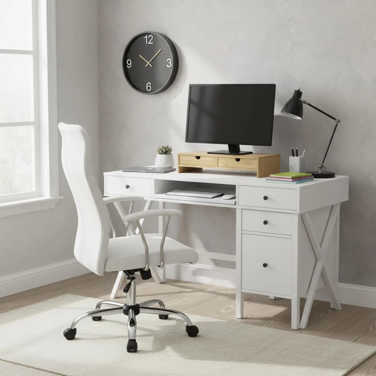 JUST HOME COLLECTION - Organizador Porta Pantalla Escritorio Dos Cajones