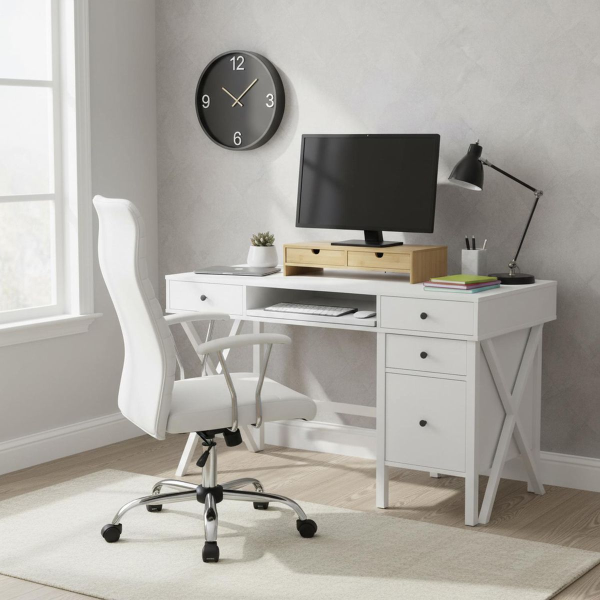 JUST HOME COLLECTION - Organizador Porta Pantalla Escritorio Dos Cajones