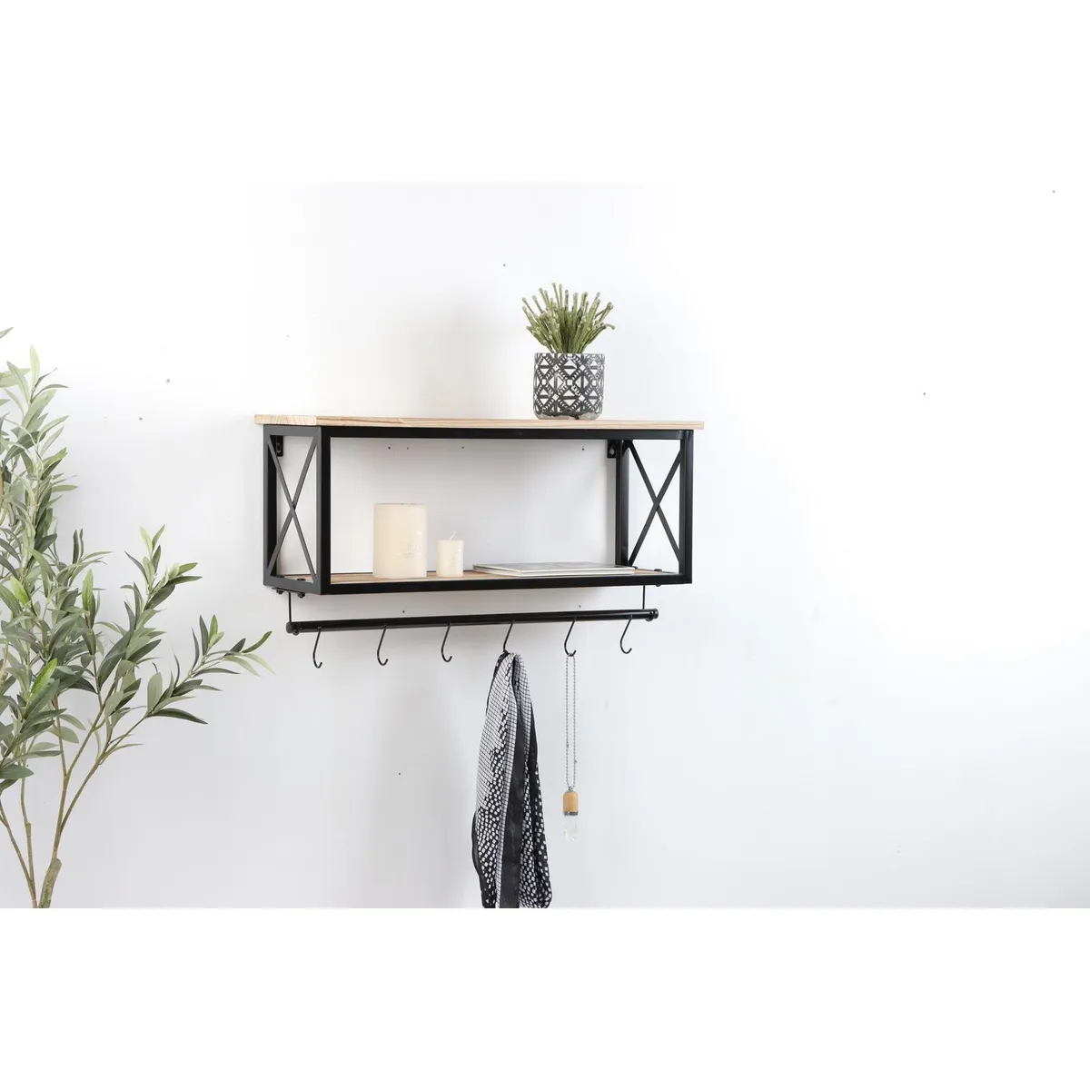 JUST HOME COLLECTION - Repisa Madera 2 Nivel(es) 62x32.5x20 cm Natural/Negro