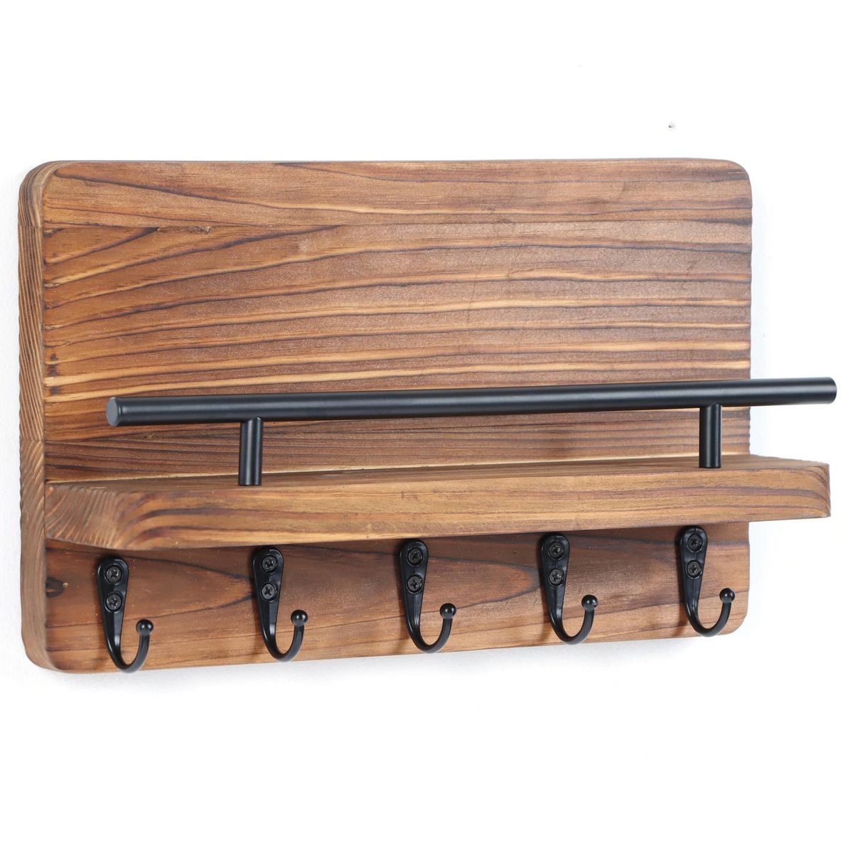JUST HOME COLLECTION - Perchero Pared con 5 Ganchos Madera Café/Negro 30x18x8 cm