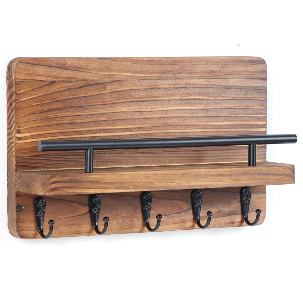 JUST HOME COLLECTION - Perchero Pared con 5 Ganchos Madera Café/Negro 30x18x8 cm