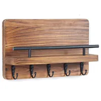 Perchero Pared con 5 Ganchos Madera Café/Negro 30x18x8 cm