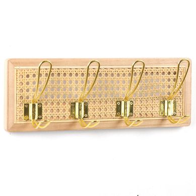 Perchero pared rattan/madera 4 ganchos