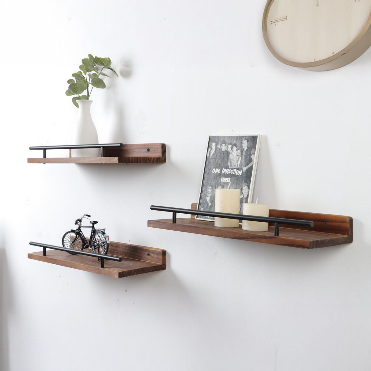 JUST HOME COLLECTION - Set de Repisas Madera 3 Nivel(es) 40x5x15 cm Café/Negro