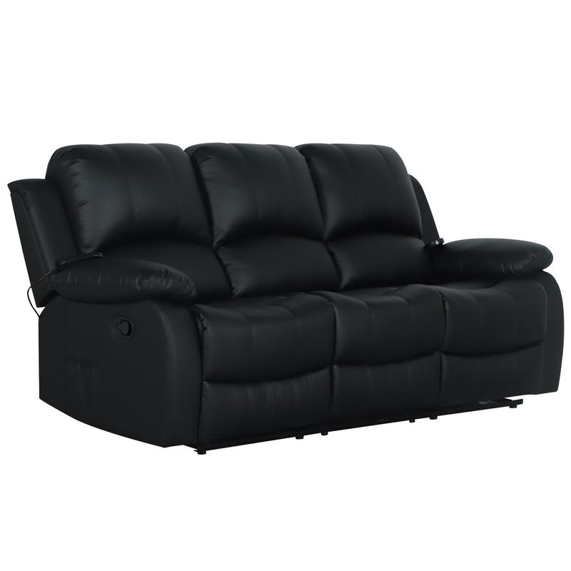 JUST HOME COLLECTION - Sofá Bergere Reclinable Masajeador  3 cuerpos Atlanta 207x101x94 cm Negro