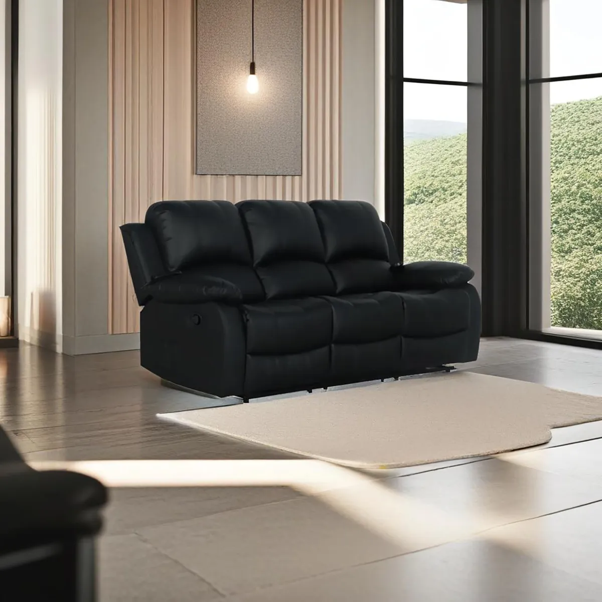 JUST HOME COLLECTION - Sofá Bergere Reclinable Masajeador 3 cuerpos Atlanta 207x101x94 cm Negro