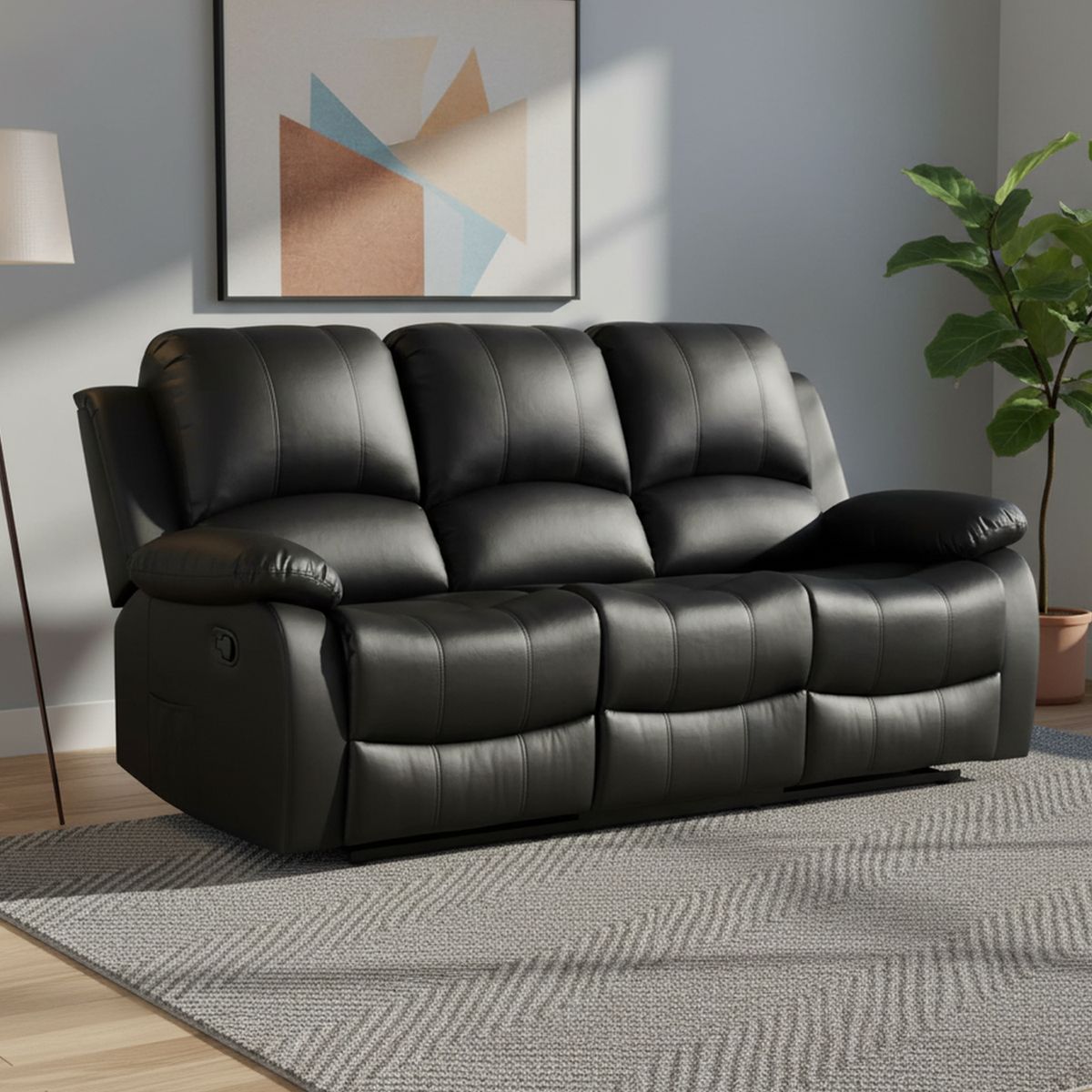 JUST HOME COLLECTION - Sofá Bergere Reclinable Masajeador 3 cuerpos Atlanta 207x101x94 cm Negro