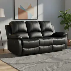 JUST HOME COLLECTION - Sofá Bergere Reclinable Masajeador 3 cuerpos Atlanta 207x101x94 cm Negro