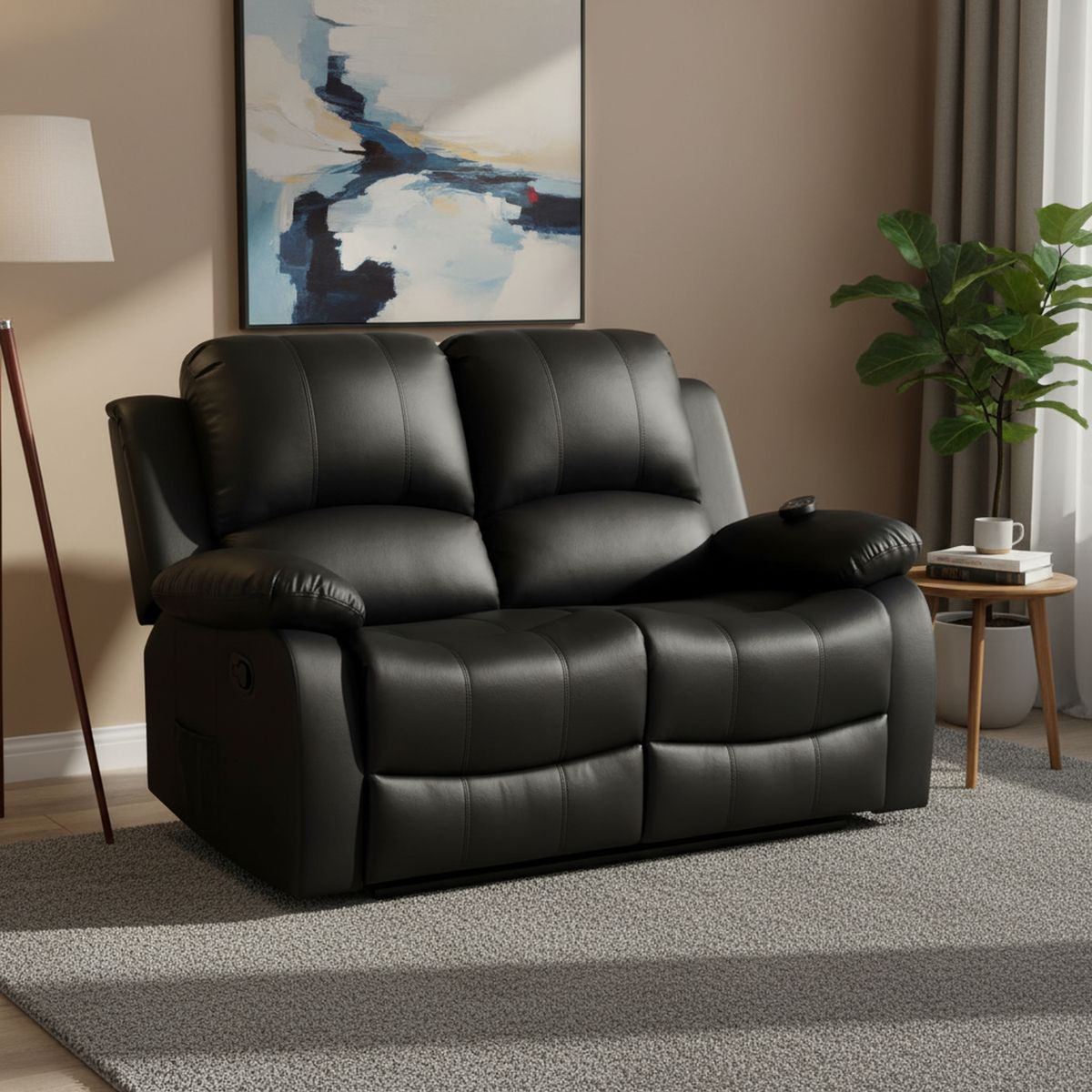 JUST HOME COLLECTION - Sofá Bergere Reclinable Masajeador 2 cuerpos Atlanta 150x101x94 cm Negro