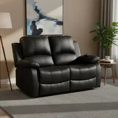 JUST HOME COLLECTION - Sofá Bergere Reclinable Masajeador 2 cuerpos Atlanta 150x101x94 cm Negro