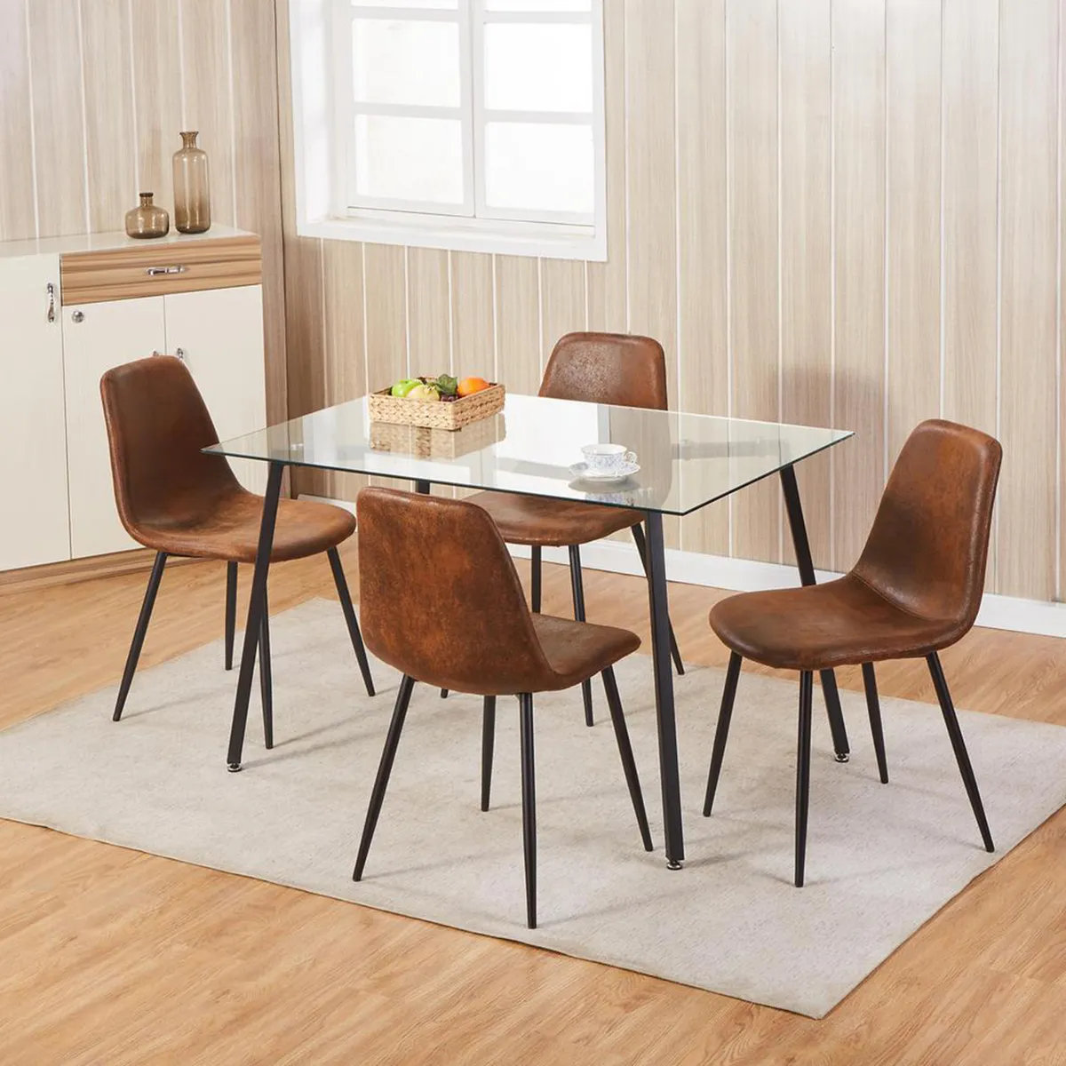 JUST HOME COLLECTION - Juego de Comedor Nashvilla 4 Sillas Mesa Rectangular 60x75x140 cm Negro