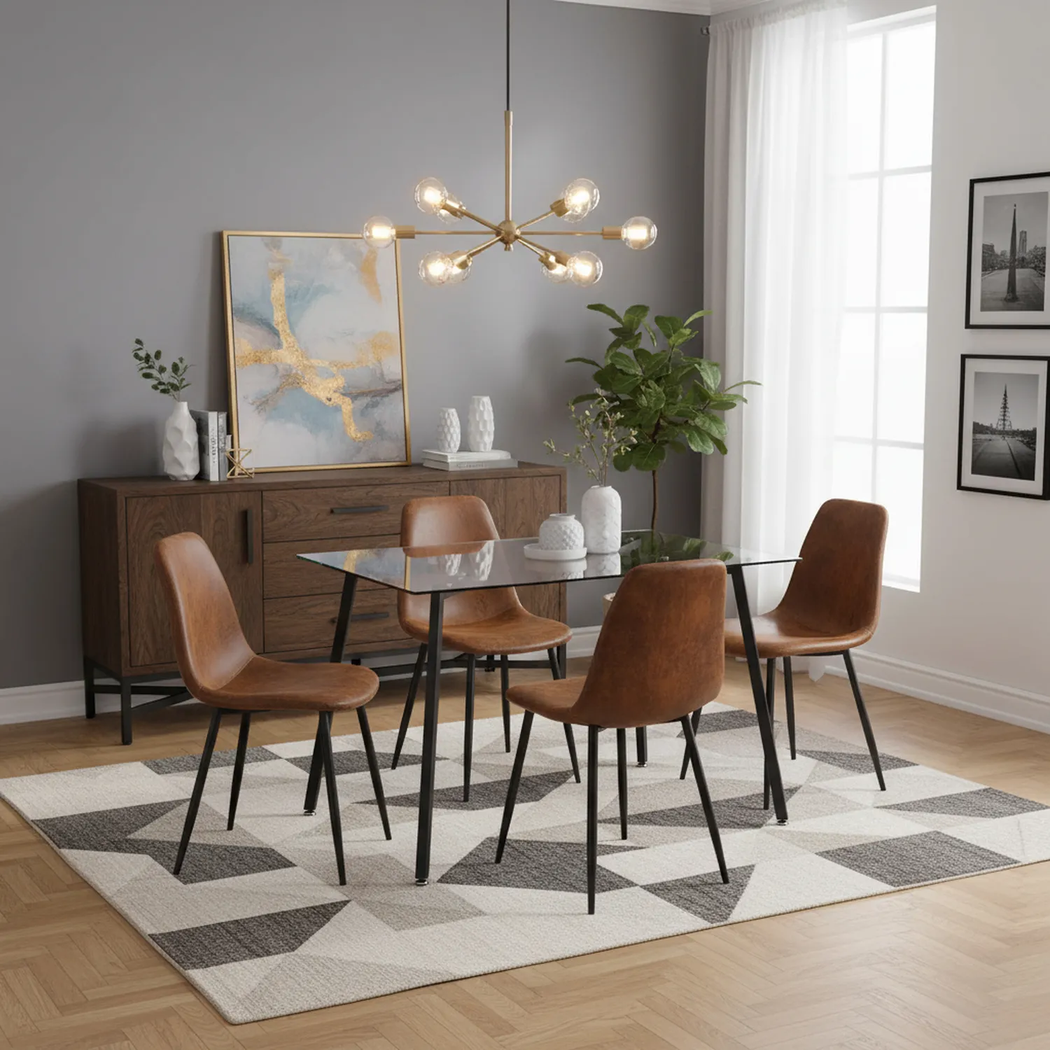 Juego de Comedor Nashvilla 4 Sillas Mesa Rectangular 60x75x140 cm Café