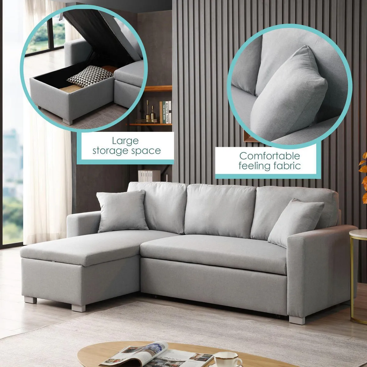 JUST HOME COLLECTION - Sofá Cama 3 cuerpos Olive street 225x85x146 cm Gris claro