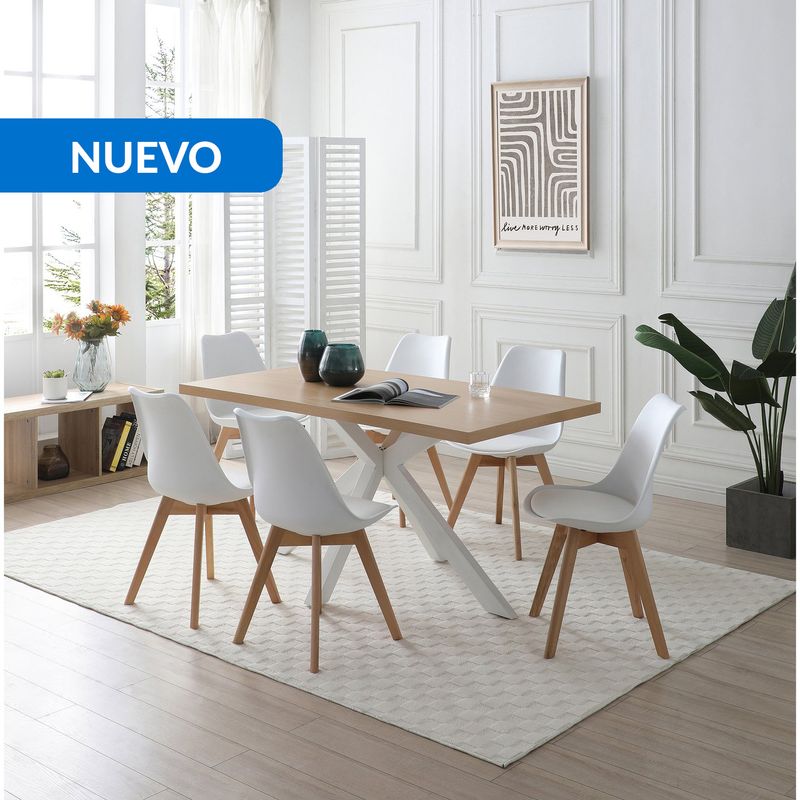JUST HOME COLLECTION - Juego de Comedor  6 Sillas Mesa Rectangular 150x80x75 cm Madera/Blanco