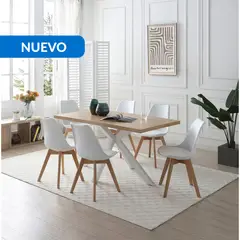 JUST HOME COLLECTION - Juego de Comedor 6 Sillas Mesa Rectangular 150x80x75 cm Madera/Blanco