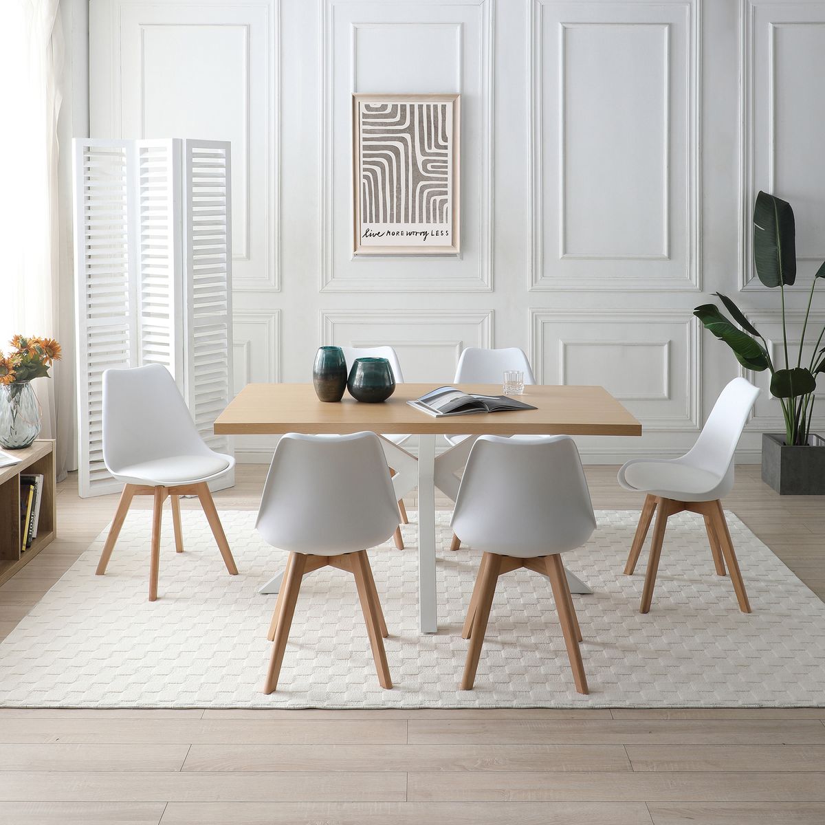JUST HOME COLLECTION - Juego de Comedor 6 Sillas Mesa Rectangular 150x80x75 cm Madera/Blanco