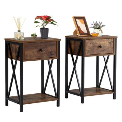 Imagen 2 del producto Set 2 Veladores 2 Cajónes 30x60x40 cm Café/Negro