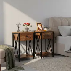 JUST HOME COLLECTION - Set 2 Veladores 2 Cajónes 30x60x40 cm Café/Negro