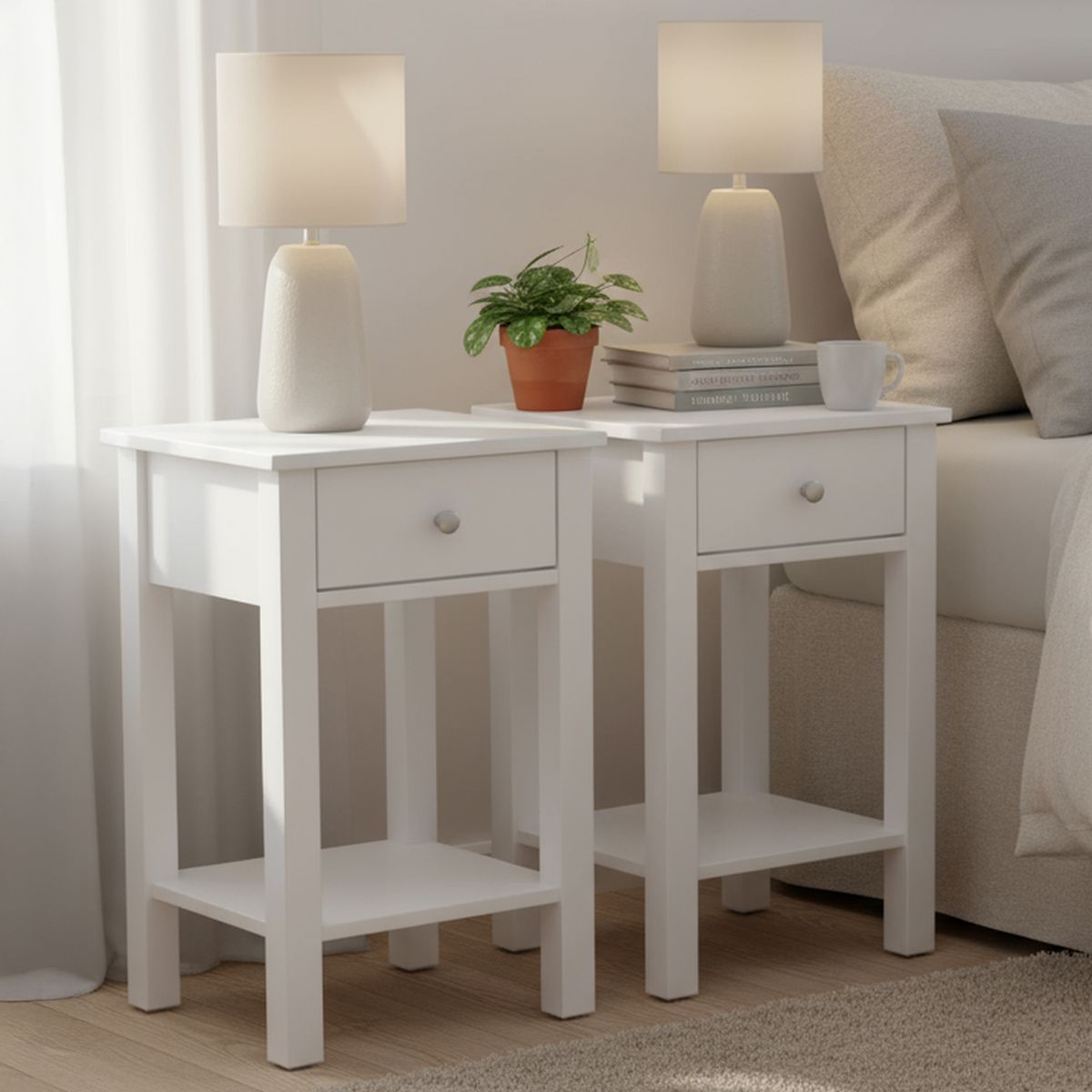 JUST HOME COLLECTION - Set 2 Veladores 1 Cajón 40x60x30 cm Blanco