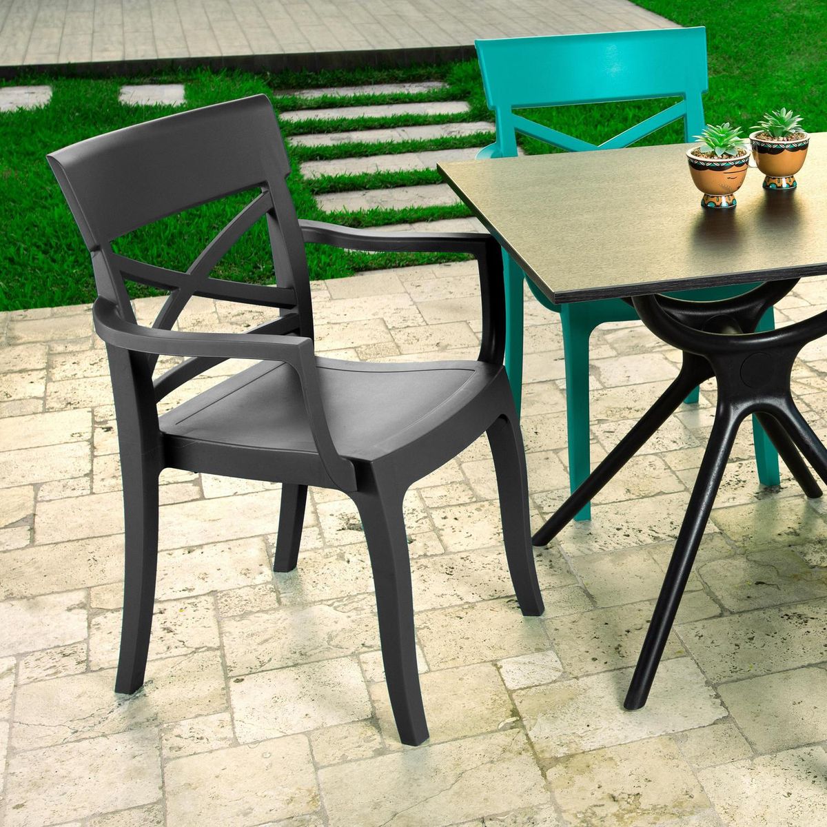 JUST HOME COLLECTION - Silla terraza resin c/brazos grafito