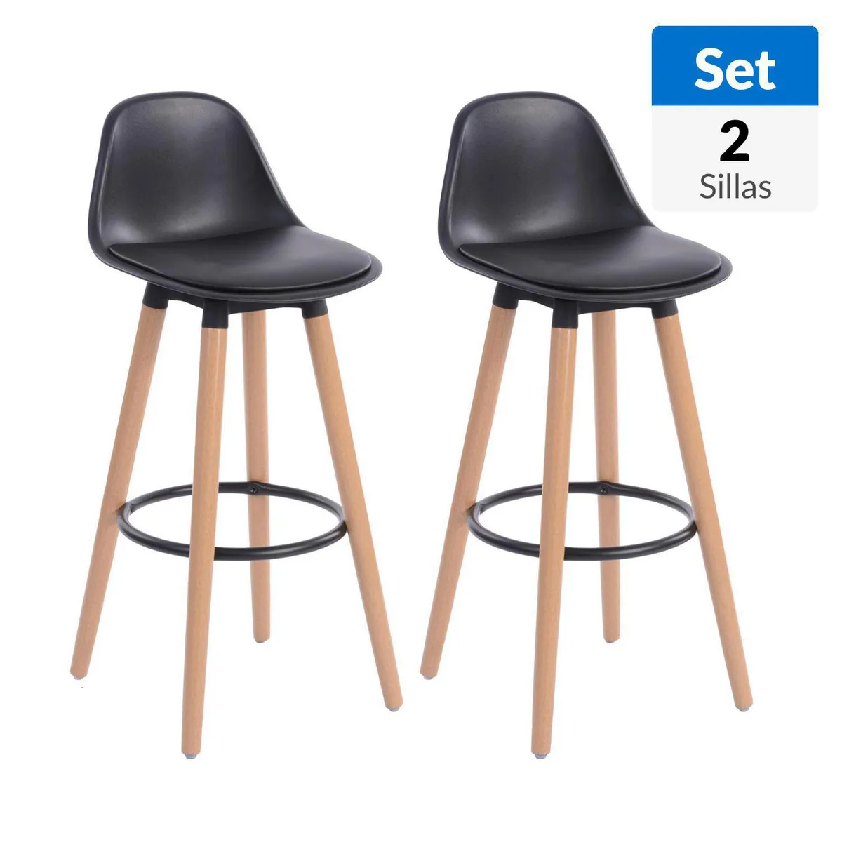 JUST HOME COLLECTION - Set 2 Sillas Bar Presley Negro 92x39.5x42.5 cm