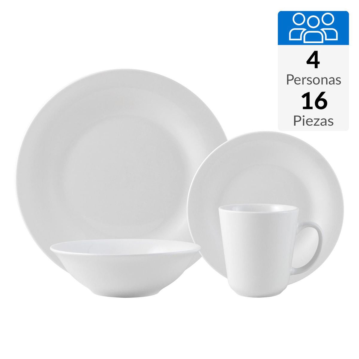 CASA BONITA - Juego de Loza 16 Piezas Porcelana Redondo Blanco