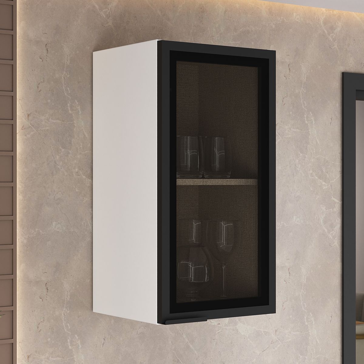 JUST HOME COLLECTION - Mueble de cocina mural blanco 1 puerta vidrio