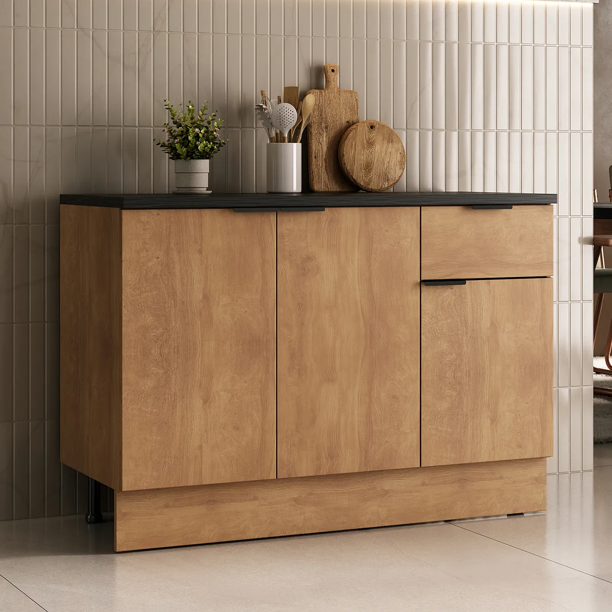 JUST HOME COLLECTION - Mueble de cocina base 120 cm con cubierta 3 puertas 1 cajón