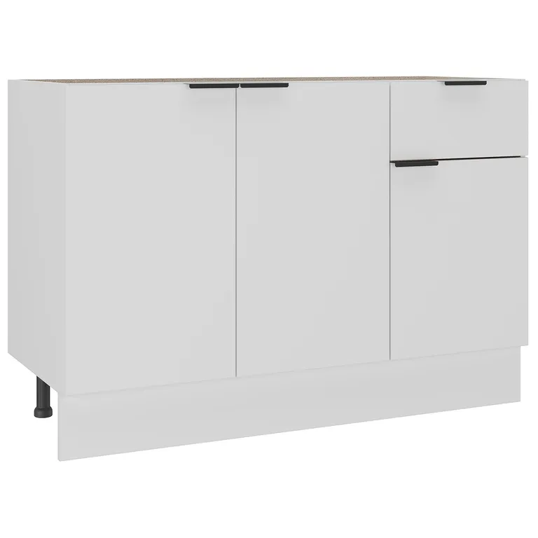 Mueble de cocina base blanco 120 cm sin cubierta 3 puertas 1 cajón