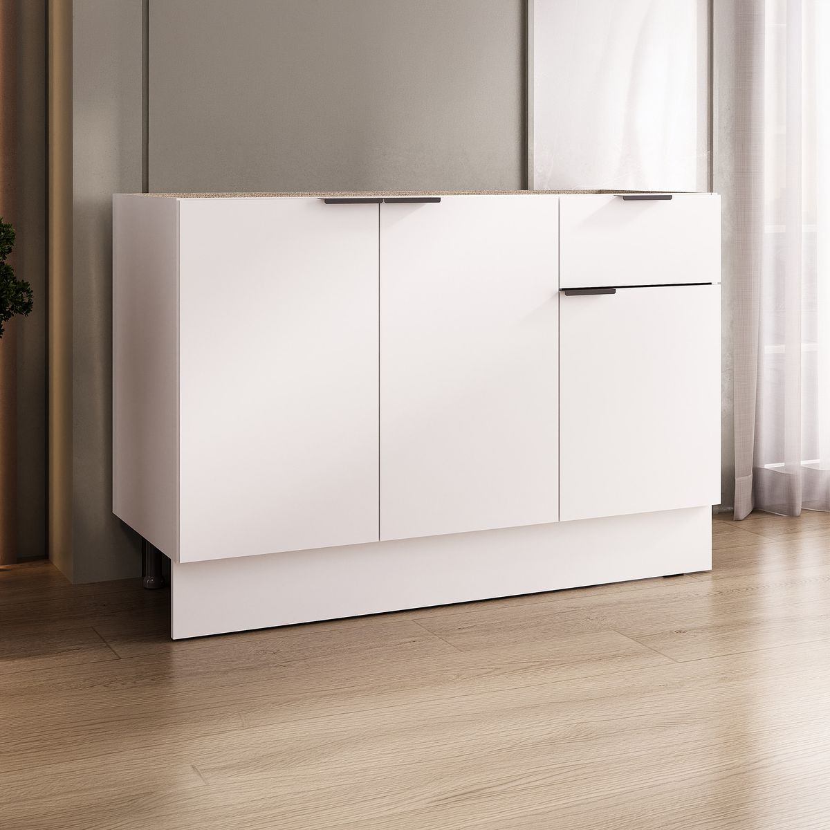 JUST HOME COLLECTION - Mueble de cocina base blanco 120 cm sin cubierta 3 puertas 1 cajón